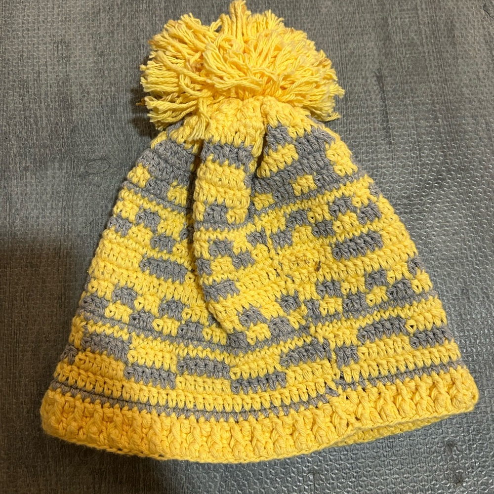 Yellow & Gray Pom Pom Women’s Beanie Hat